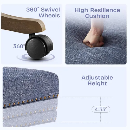 Miniatura 5 de Zihanhome Silla de Oficina para Casa sin Brazos con Patas de Madera, Silla de Escritorio de Oficina Tapizada Ajustable Moderna sin Brazos Silla