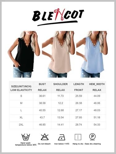 Miniatura 6 de BLENCOT - Blusa sin mangas con ribete de encaje para mujer, cuello en V, estilo casual, sin mangas