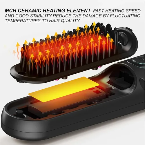 Miniatura 5 de Cepillo iónico inalámbrico para alisar el cabello, cepillo de pelo recargable por USB de calentamiento rápido con 4 ajustes de temperatura para un