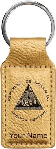 Miniatura 20 de LaserGram Llavero rectangular, bandera de Nicaragua, grabado personalizado incluido, Bambú