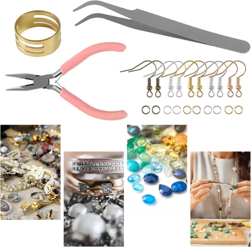 Miniatura 5 de Kit de ganchos para aretes de 5 colores, hipoalergénicos, 1000 anillos de salto, alicates de joyería, aretes de gancho de pez, aretes de bricolaje