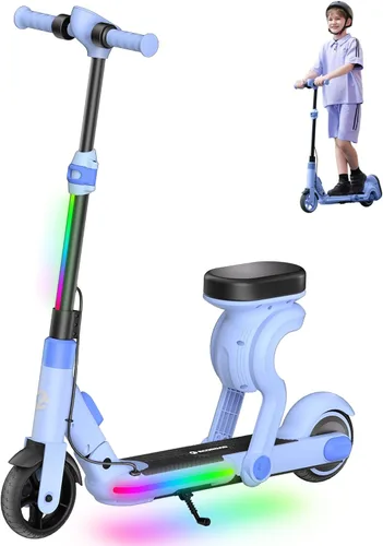 Miniatura 11 de ECOROAD Scooter eléctrico 2 en 1 para niños EK8, motor de 200 W y rango de 9 millas, hasta 10 MPH, sistema de freno doble, música Bluetooth y altura
