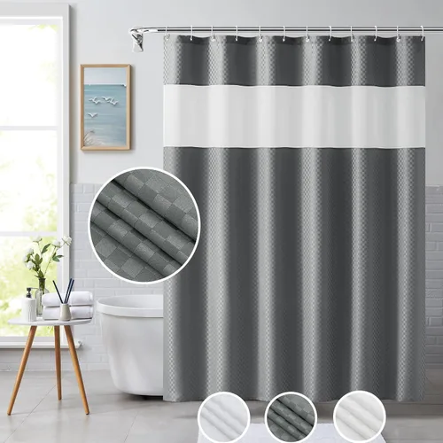 Miniatura 3 de Central Park Magic Cube - Juego de curatina de ducha de tela con 12 ganchos con ventana de gasa blanca transparente, lavable a máquina y resistente