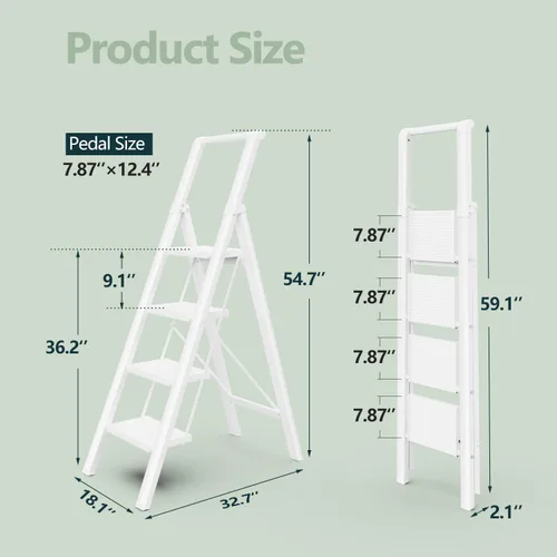 Miniatura 8 de WOA WOA Escalera de 4 escalones para techo de 10 pies de alto, escalera plegable ligera con pedales anchos antideslizantes, taburete con barandilla