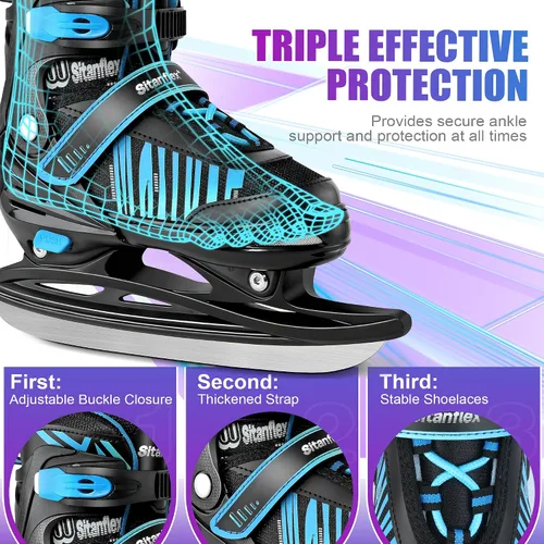 Miniatura 3 de Patines de hielo ajustables para niños y niñas, patines de hockey sobre hielo para principiantes de 4 a 12 años, zapatos de patinaje sobre hielo