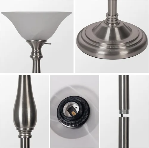 Miniatura 5 de HonoDing Torchiere - Lámpara de pie para sala de estar, lámpara de pie con pantalla de cristal de alabastro blanco, lámparas de pie de níquel