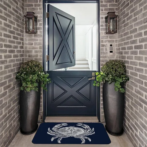 Miniatura 2 de ZJSYXXU Tapete náutico para puerta de cangrejo, para interiores y exteriores, tapete de bienvenida para entrada, playa, color azul marino, tapete
