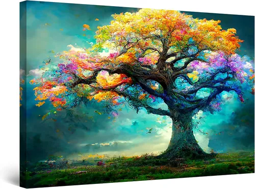 Miniatura 66 de Startonight Lienzo decorativo abstracto para pared, pintura del árbol de la vida amarillo, impresión grande estirada, moderna para dormitorio o sala