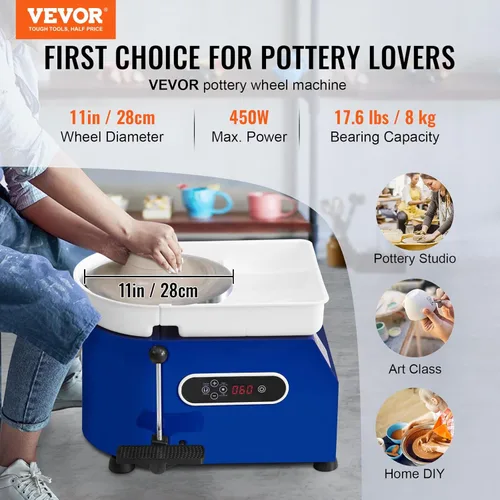Miniatura 2 de VEVOR Rueda de Alfarería de 11 pulgadas para Adultos Principiantes, Máquina Formadora de Rueda Cerámica de 450W con Pantalla Táctil LCD, Mango