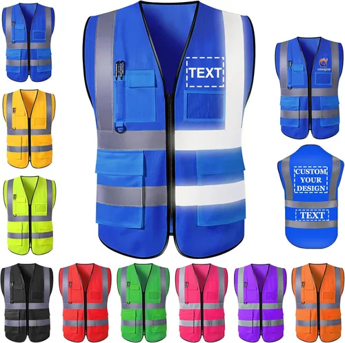 Miniatura 13 de Chaleco de seguridad personalizado para hombres con bolsillos de logotipo, ropa de trabajo protectora personalizada de alta visibilidad con tira