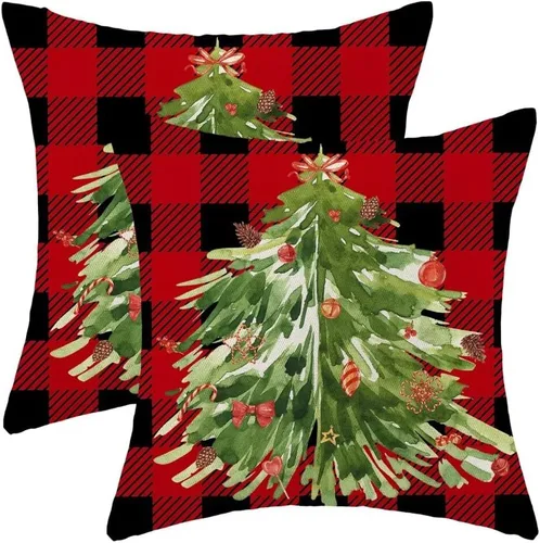 Miniatura 12 de AEIOAE Juego de 2 fundas de almohada de Navidad de 12 x 20 pulgadas, color rojo ciervo, alce y ciervo, fundas decorativas de lino de Navidad