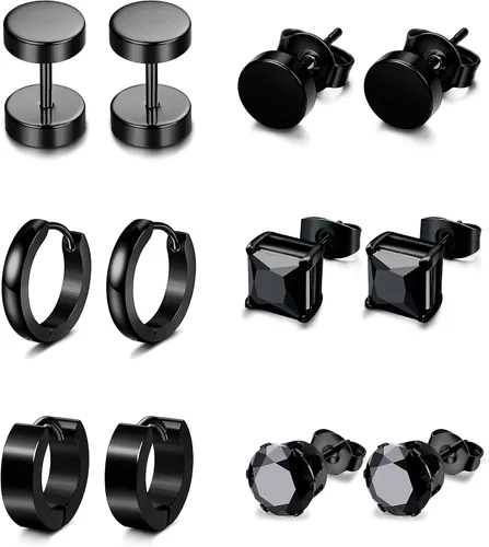 Jstyle 6 pares de aretes tipo dormilona de acero inoxidable con circonita cúbica para mujeres y hombres