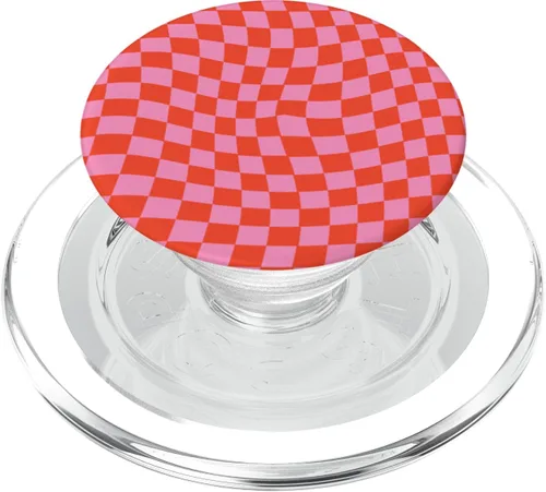 Miniatura 8 de PopSockets - Tablero de ajedrez clásico a cuadros ondulado, color rosa y rojo
