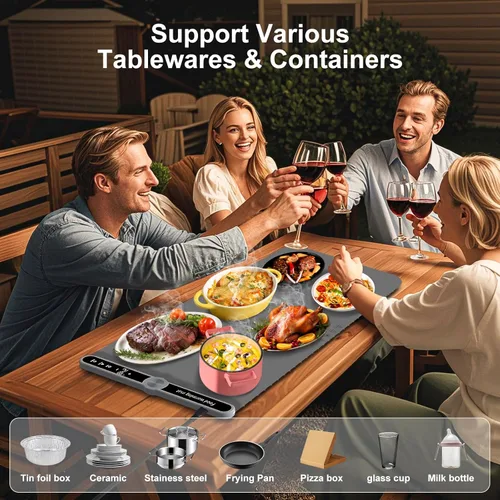 Miniatura 6 de Tapete de calentamiento extra grande para alimentos XXL: 40 x 15 pulgadas, calentadores electrónicos suaves de alimentos para fiestas, bufé