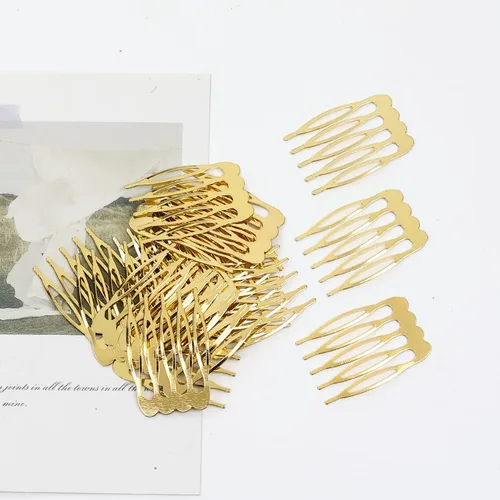 Miniatura 7 de Lawie Paquete de 20 peines laterales de metal dorado a granel con 5 dientes, para manualidades, manualidades, para boda, velo de novia, peinetas