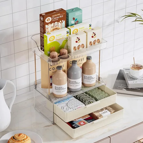 Miniatura 8 de Delamu Organizadores y Almacenamiento de Baño, Organizador de Maquillaje de 2 Niveles 2 Cajones para Encimera, Fácil de Instalar, Ideal para Blanco