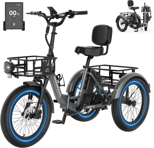 Miniatura 13 de MOONCOOL Electric Tricycle for Adults, 500W/750W Folding Electric Trike for Adults, 20"x3.0" Fat Tire 3 Wheel Electric Bike, Aluminum Frame