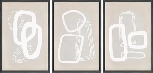 Miniatura 40 de SIGNWIN Lienzo enmarcado para pared, arte con pinceladas de flujo neutro en tonos beige abstractos, ilustraciones, arte moderno, decorativo