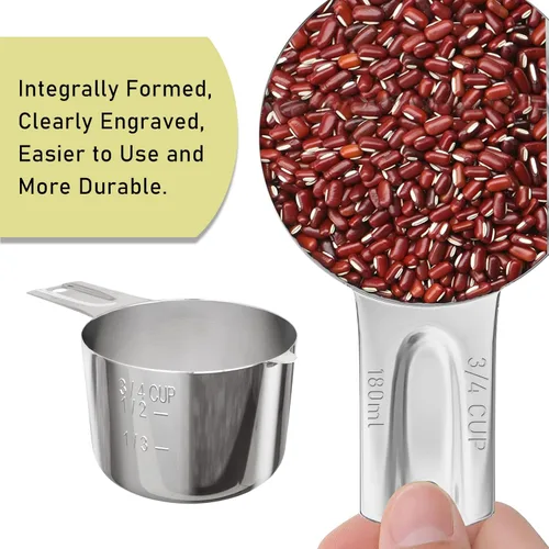 Miniatura 3 de 2 tazas medidoras individuales de 3/4 de taza (180ml, 6oz), cuchara de medida de acero inoxidable, medición métrica y estadounidense, apto