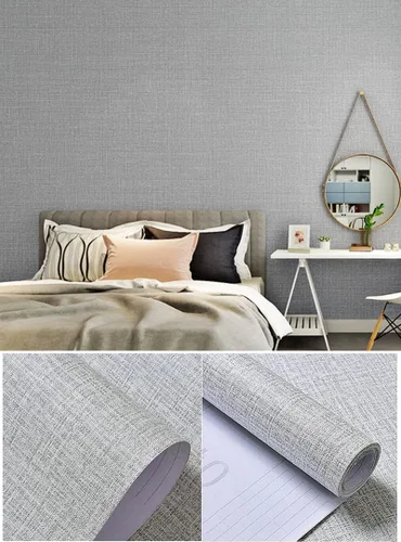 Miniatura 2 de Papel tapiz de tela despegable y adhesivo gris imitación hierba, papel de pared autoadhesivo de 17.8" x 118", papel tapiz de lino removible