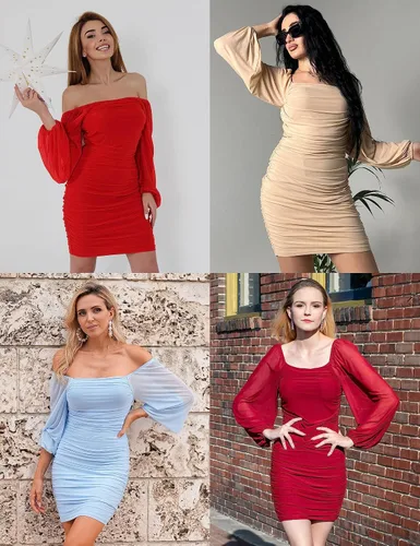 Miniatura 5 de MEROKEETY Minivestido de manga larga con cuello cuadrado para mujer