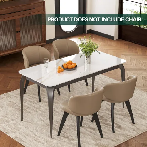 Miniatura 3 de Mesa de comedor, mesa de cocina de piedra sinterizada, mesa rectangular moderna de pizarra blanca de 55 pulgadas con patas de metal, mesa de comedor