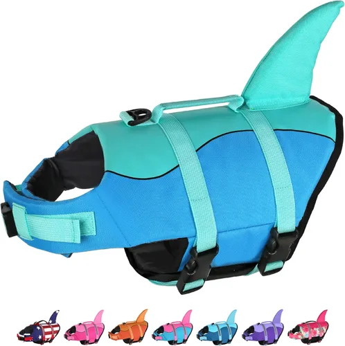 Miniatura 25 de Dogcheer Chaleco salvavidas para perros Tiburón, Chaleco salvavidas ajustable para perros para natación y navegación con flotabilidad superior y asa