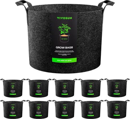 Miniatura 19 de VIVOSUN Paquete de 10 bolsas de cultivo de 7 galones, macetas de tela reforzadas para jardinería, color negro