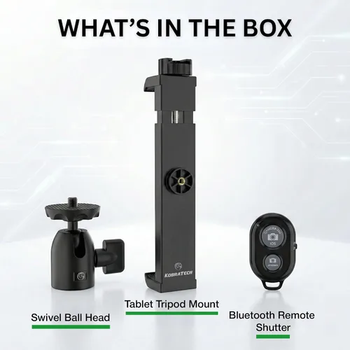 Miniatura 6 de KobraTech TabMount 360 - Soporte para trípode para iPad Incluye cabeza de bola giratoria y soporte Bluetooth remoto para iPad para trípode