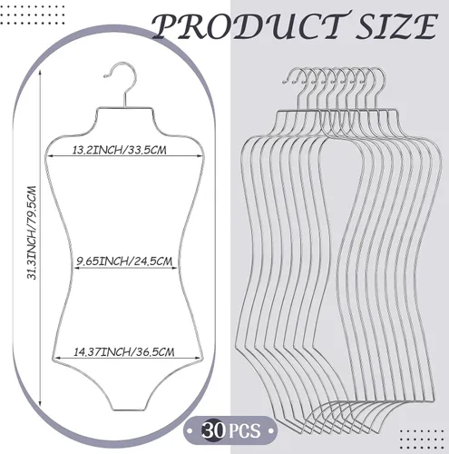 Miniatura 2 de Lounsweer Paquete de 30 perchas para traje de baño, para bikini, lencería de alambre, con forma de cuerpo completo, soporte de metal para brasieres