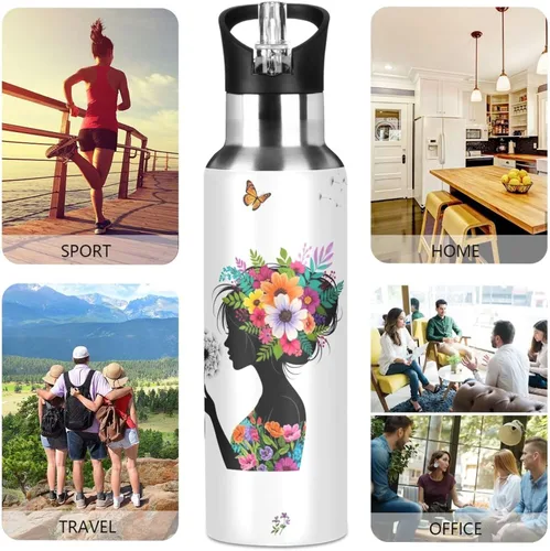 Miniatura 5 de Colorful Flowers Stainless Steel Water Bottle 20 Oz, BPA-Free Sport Water Bottle Leakproof Water Bottles