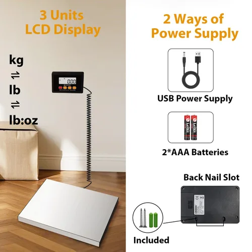 Miniatura 5 de UNIWEIGH Báscula Postal Digital, Báscula de Envío con Precisión de 440 libras x 10g, Plataformas de Acero Inoxidable, Báscula Resistente