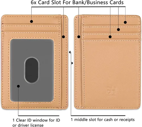 Miniatura 2 de Cartera delgada con bloqueo RFID para tarjetas, cartera minimalista de cuero con bolsillo frontal para mujer Slim, RFID Blocking, Minimalist, Front