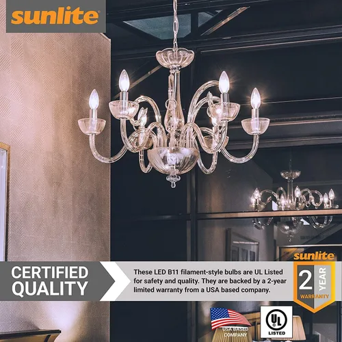 Miniatura 4 de Sunlite Bombilla LED B11 estilo filamento para lámpara de araña, punta torpedo, 5.5 vatios (equivalente a 60 W) regulable, 600 lúmenes, base