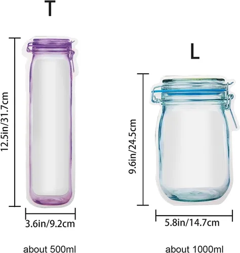 Miniatura 4 de Paquete de 18 bolsas reutilizables para refrigerios, con cremallera en tarro de masón, bolsas de almacenamiento a prueba de fugas para viajes