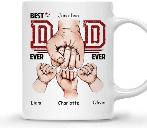 Miniatura 16 de Gossby Taza de café personalizada con texto en inglés "Best Dad Ever" (2 niños) – Taza de papá para papá, esposo – Taza personalizada de 11 onzas