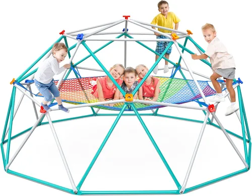 Hapfan Cúpula de escalada con red de carga de escalada, cúpula de 10 pies de gimnasio de la jungla con hamaca para niños, juego al aire libre,