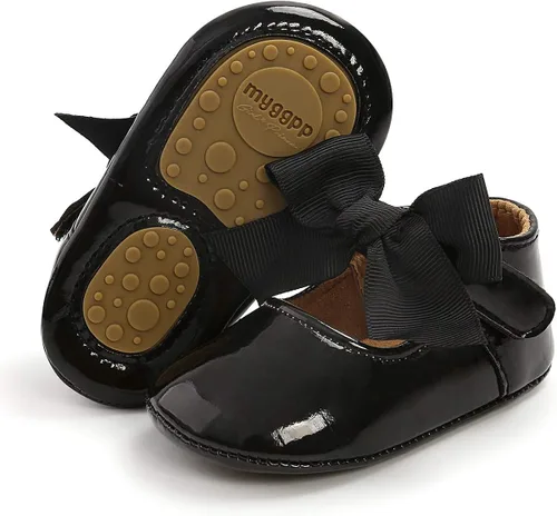 BEBARFER Zapatos para bebés y niñas, Mary Jane con nudo de lazo plano y suela antideslizante para niños pequeños