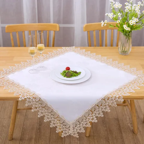 Miniatura 22 de Camino de mesa rectangular de granja de encaje beige premium, impermeable, a prueba de aceite, a prueba de derrames, antiencogimiento, suave