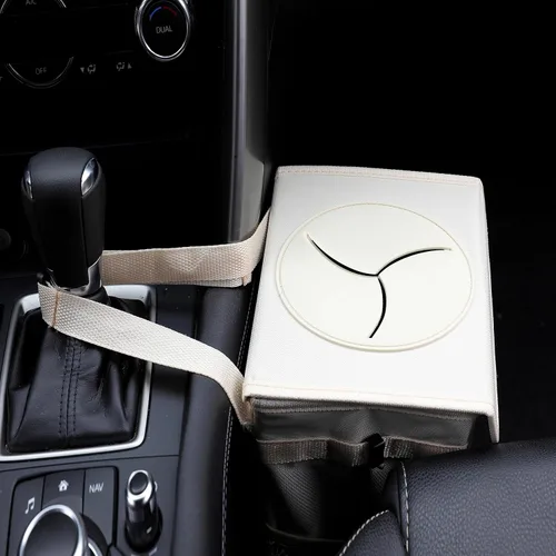Miniatura 5 de AOKJOY Basurero para automóvil con tapa a prueba de fugas, bote de basura para vehículo, 3 bolsillos de almacenamiento, colgante, bolsa de basura