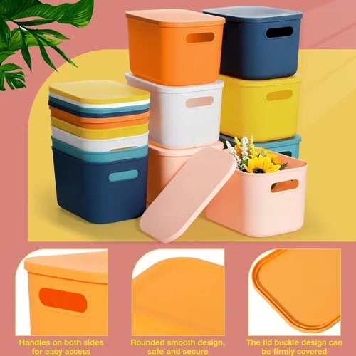 Miniatura 4 de Thyle Paquete de 12 contenedores de almacenamiento clásicos de plástico coloridos con tapas, contenedor de almacenamiento apilable de 7 cuartos