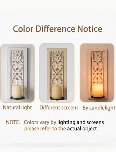 Miniatura 2 de Apliques de Velas Rústicos Decoración de Pared Juego de 2 - Walasis Portavelas de Pared de Madera para Granja Blanco Boho Aplique de Vela Arte