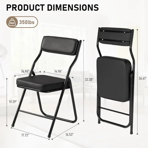 Miniatura 3 de Paquete de 2 sillas plegables acolchadas con cojín, juego de sillas de comedor plegables portátiles para interiores y exteriores, apilables