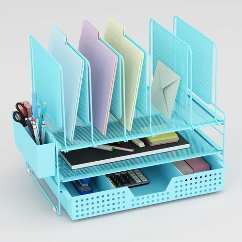 Miniatura 9 de LEKETREE Organizador de escritorio, organización de oficina con soporte de archivos vertical, organizador de archivos con cajón y soporte