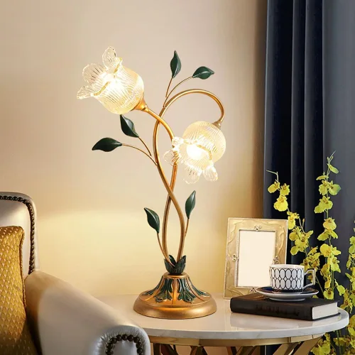 Lámpara de mesa de cristal, lámpara de escritorio de flores antiguas con hoja verde, luz de lectura decorativa vintage para dormitorio, hogar,