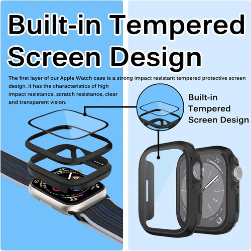 Miniatura 4 de Miimall Compatible con Apple Watch Series 9, 8, 7, protector de pantalla de metal con protector de pantalla de vidrio, [a prueba de golpes y caídas]