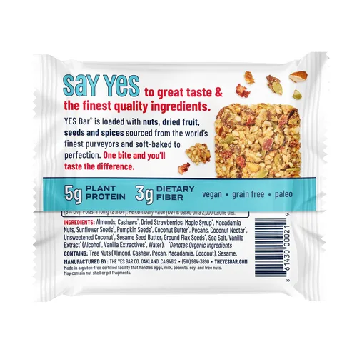 Miniatura 3 de YES Nut Bars - Fresa y coco - Barras suaves masticables saludables hechas con jarabe de arce orgánico, veganas, paleo, sin gluten, sin azúcar