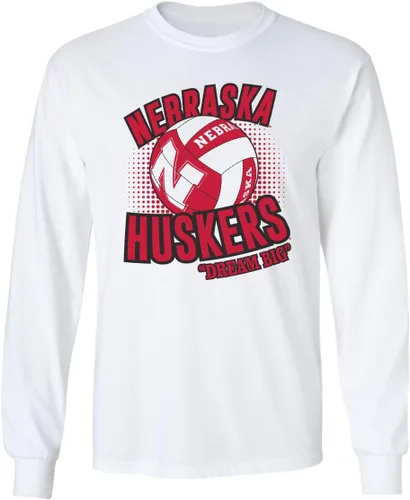 Miniatura 7 de CornBorn Elige tu diseño - Camisetas de manga larga de voleibol de Nebraska Voleibol Script Huskers - Blanco