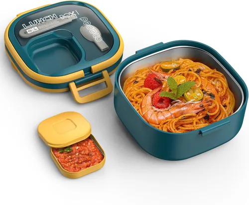 Miniatura 11 de PEDECO Lonchera Bento para adultos y niños, contenedor de comida con un solo compartimento, sin BPA, apta para microondas y lavavajillas