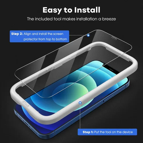 Miniatura 4 de JETech Protector de pantalla de cobertura completa para iPhone 12/12 Pro de 6.1 pulgadas, película de vidrio templado con herramienta de fácil